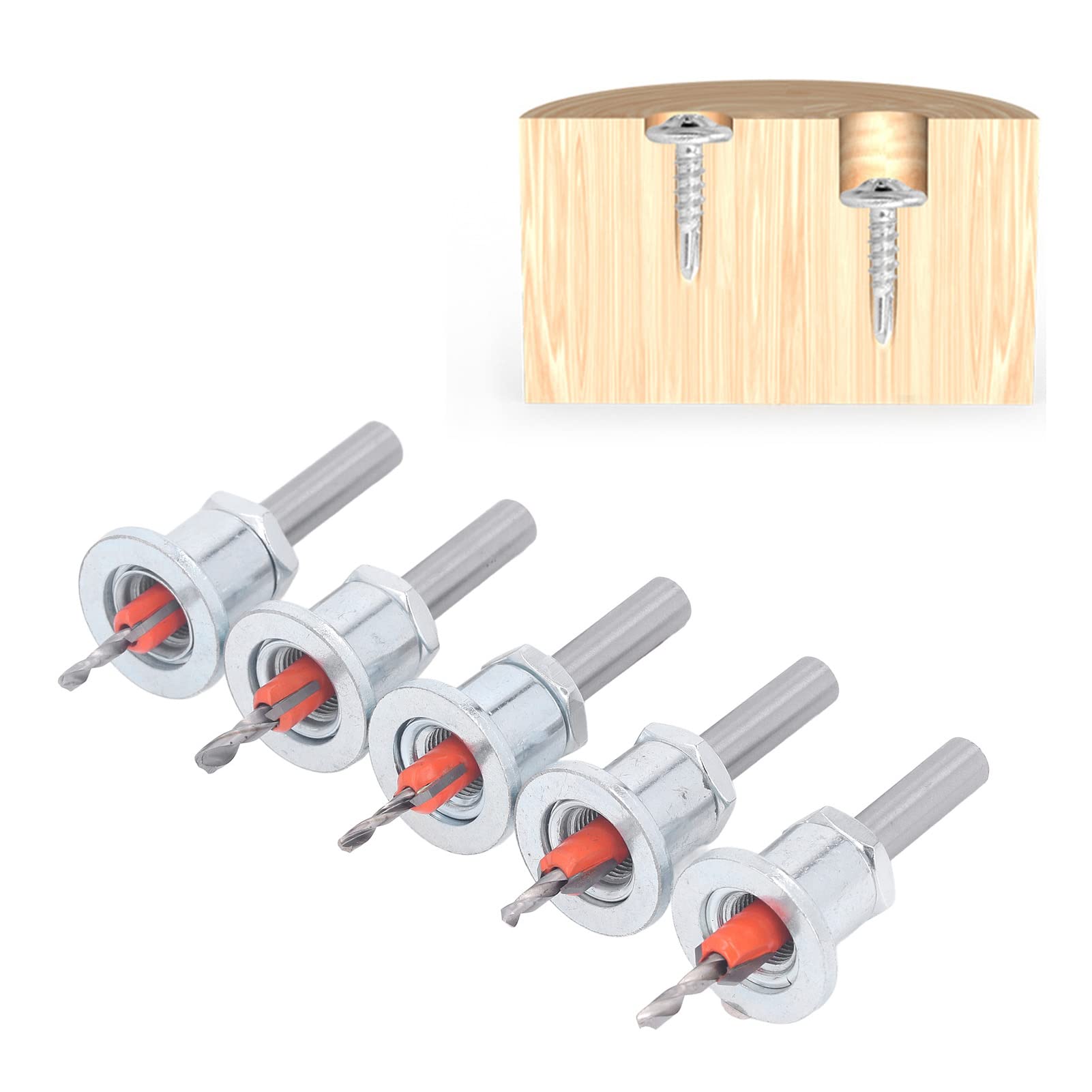 Countersink Drill Bit Set with Adjustable Depth Stop, 5-Piece Quick Release, Carbide-Tipped for Wood, Plastic & Soft Metal