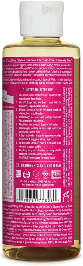 Dr. Bronner's Organic 18-in-1 Hemp Rose Pure-Castile Liquid Soap, 237 ml, 237 ml (Pack of 1) - Image 3