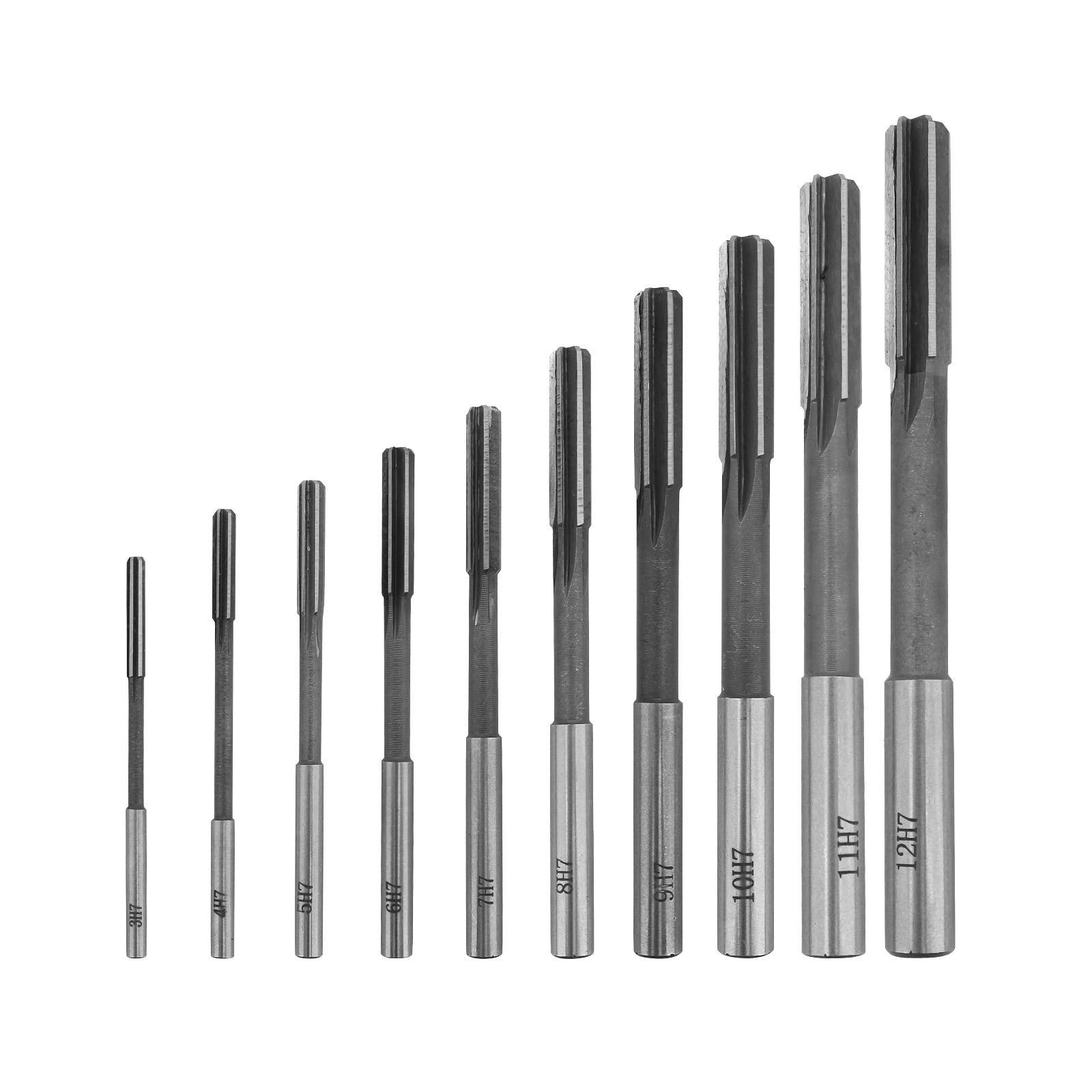 DingGreat 10Pcs H7 Straight Flute Machine Reamers Set, HSS Cutting Milling Reamers 3/4/5/6/7/8/9/10/11/12 mm