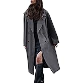 Gihuo Women's Notched Collar Wool Blend Pea Coat Winter Double Breasted Trench Coat Long Oversized Button Down Overcoats