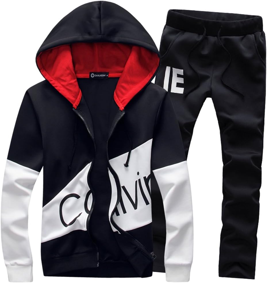 Manluo Men's Tracksuits Print Sweatsuits Slim Casual Jogging Suits Sports Hooded