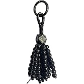 YUNCN Artisanal Black Wood Bead Keychain, Edgy Retro Bag Charm, Handcrafted Sophisticated Purse Accessory for Tote Bag