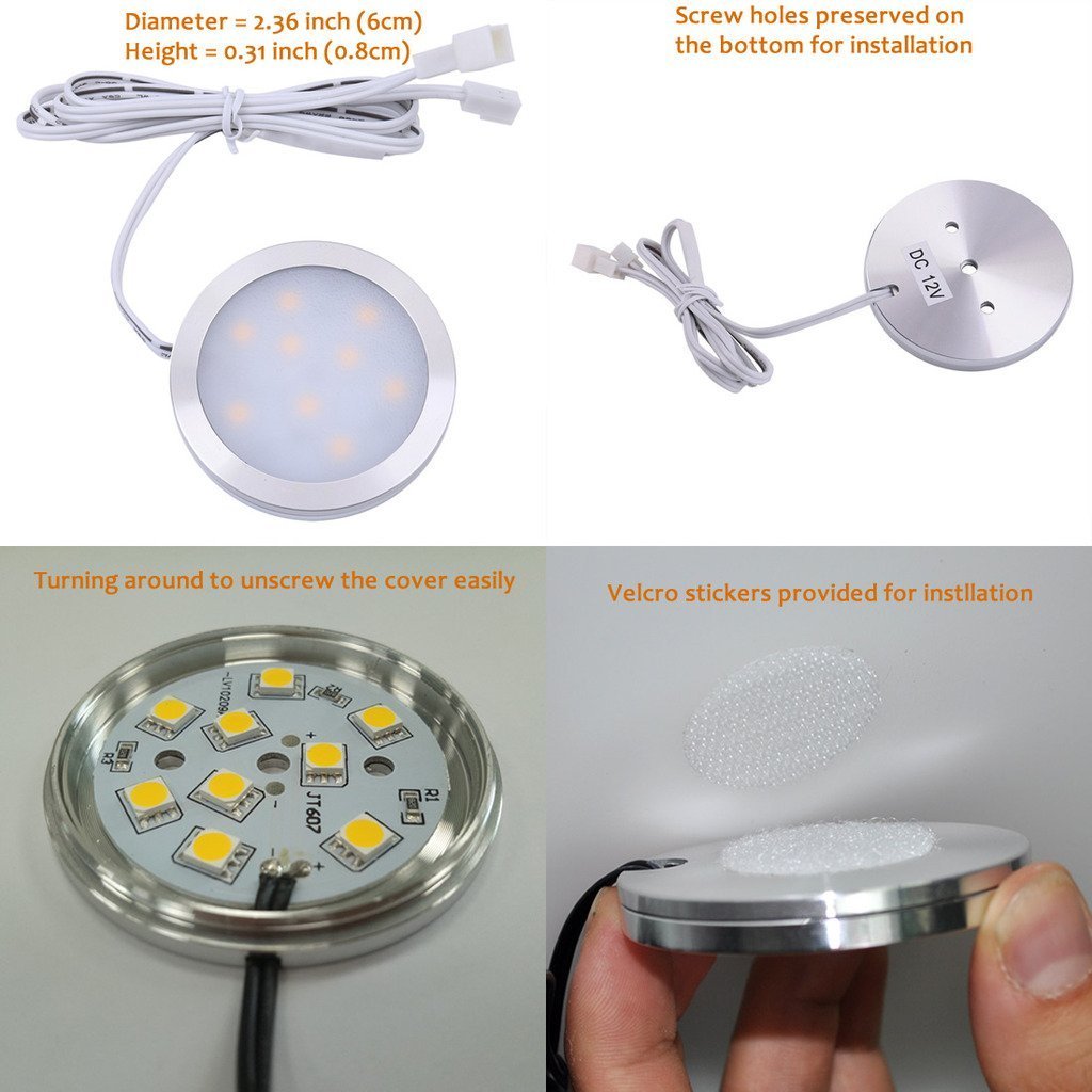 AIBOO Linkable Under LED Lighting 12V Dimmable Puck Lights
