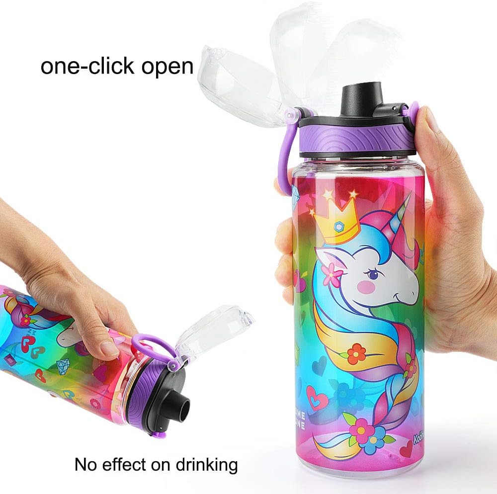 Cute Water Bottle for School Kids Girls, BPA FREE Tritan & Leak Proof Flip Top Lid & Easy Clean & Carry Handle, 23oz/ 680ml (Unicorn, 23oz): Home Improvement