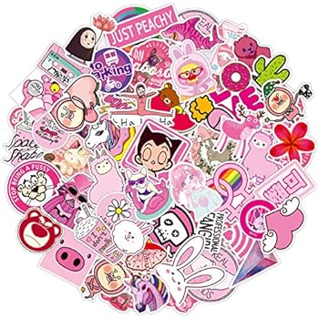 Cute Pink Water Bottles Stickers for Teens Girls Adults, 50 pcs Trendy Vinyl Waterproof Stickers Decals for HydroFlask,Laptop,Computer,Mackbook,Notebook, Luggage Graffiti Stickers