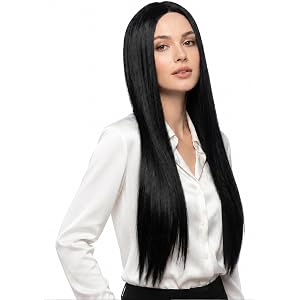 PARTY TELLER Long Straight Black Wig for Women, Halloween Cosplay Hair | Anime Costume Waist Length Black DIY Wig for Hallowe