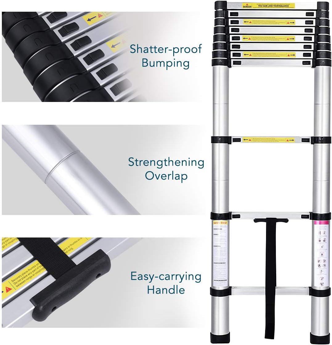 RV Outdoor Work 330 lbs Capacity Gimify Telescoping Telescopic Extension Ladder 10.5 FT Aluminum