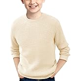 Haloumoning Boys Casual Pullover Sweaters Kids Chunky Crewneck Waffle Knit Jumper Tops 4-14 Years