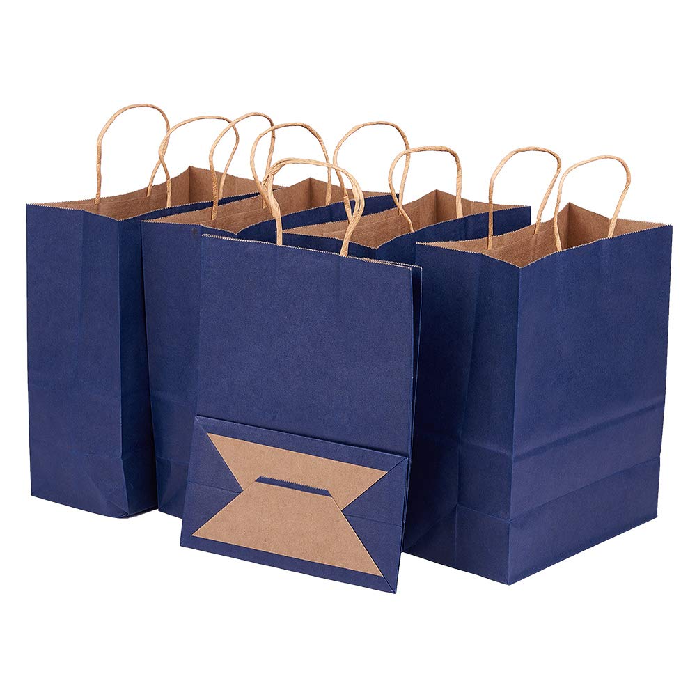 BENECREAT 30 PCS Kraft DarkBlue Paper Gift Bags Carrier Bags with Handles for Arts & Crafts Projects, Party, Presents, Shopping, Retail Party Bags(21cm x 11cm x 27cm)