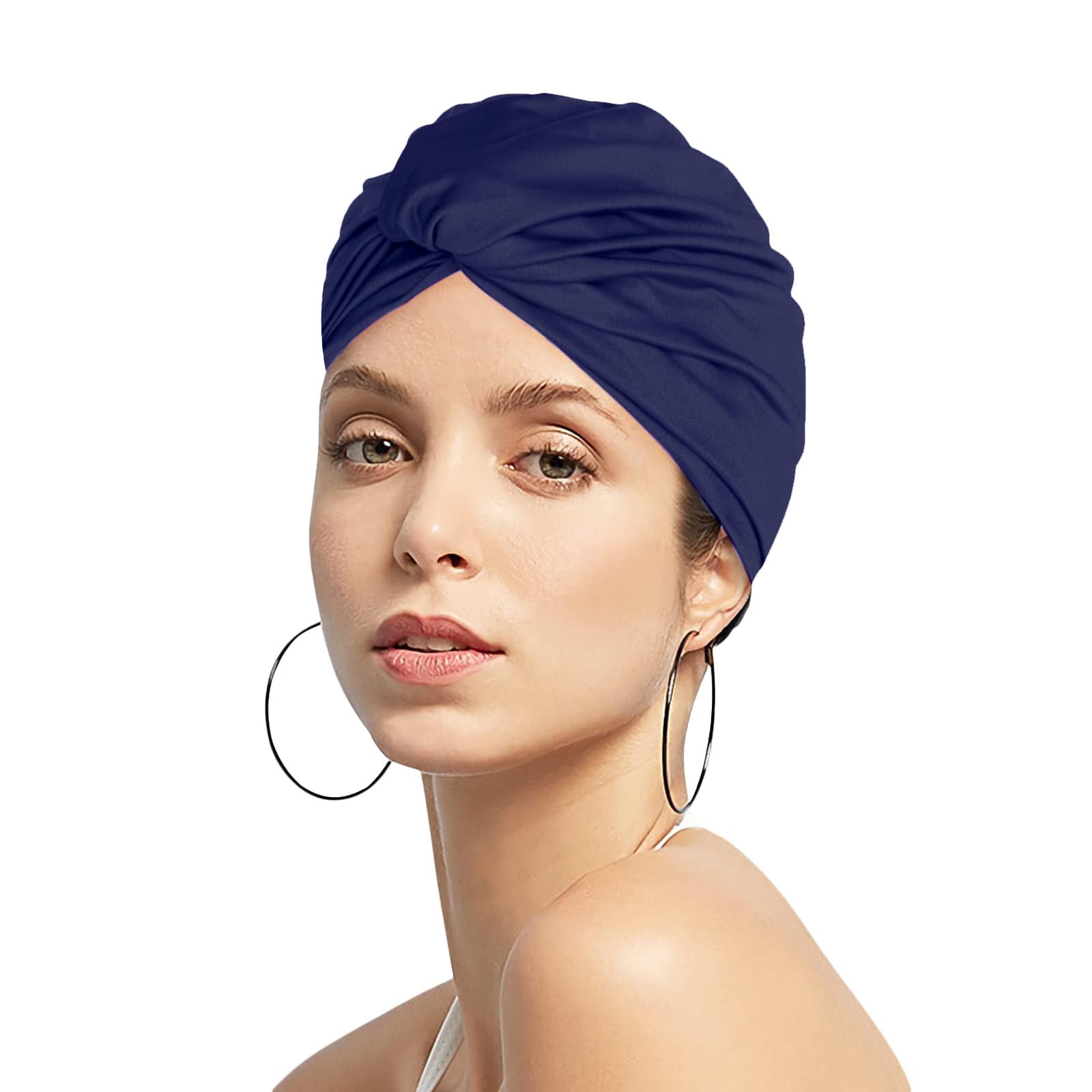 Women Pleated Fabric Swim Hat Soft Elastic Nylon Bathing Cap Shower Cap Adjustable Swimming Cap Turban Ladies Ear Protection Swim Cap Hat for Beach Surfing Springs Beauty Yoga