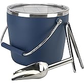 Luxfuel Insulated Beverage & Ice Bucket with Lid - Stainless Steel, Includes Scoop & Tongs, Holds 6 Longnecks or 3 Wine Bottles, Keeps Ice for Hours, Portable Handle for Parties & Outdoors (7.5L)