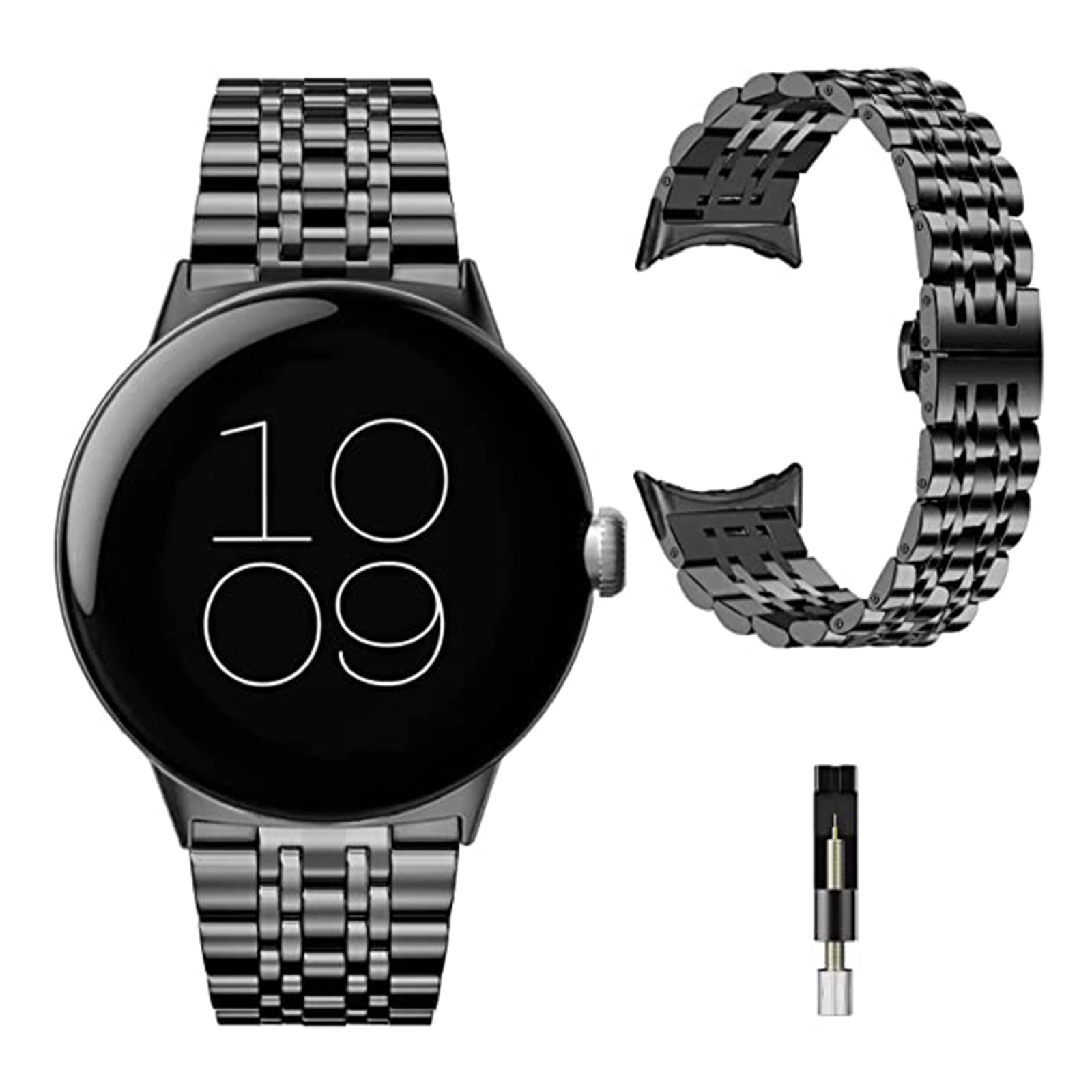 Miimall Metal Strap for Google Pixel Watch 4/3/2/1 41mm, Ultra-thin Stainless Steel Band with Folding Clasp Men Women Adjustable Replacement Strap Wristband for Pixel Watch 4 41mm 2025-Black
