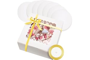 qiqee 10x10x5 Cake Box, 18 Sets White Cake Box with Window ＆ 18 Sets 10" White Cake Round Boards, 10inch Cake Containers & 10