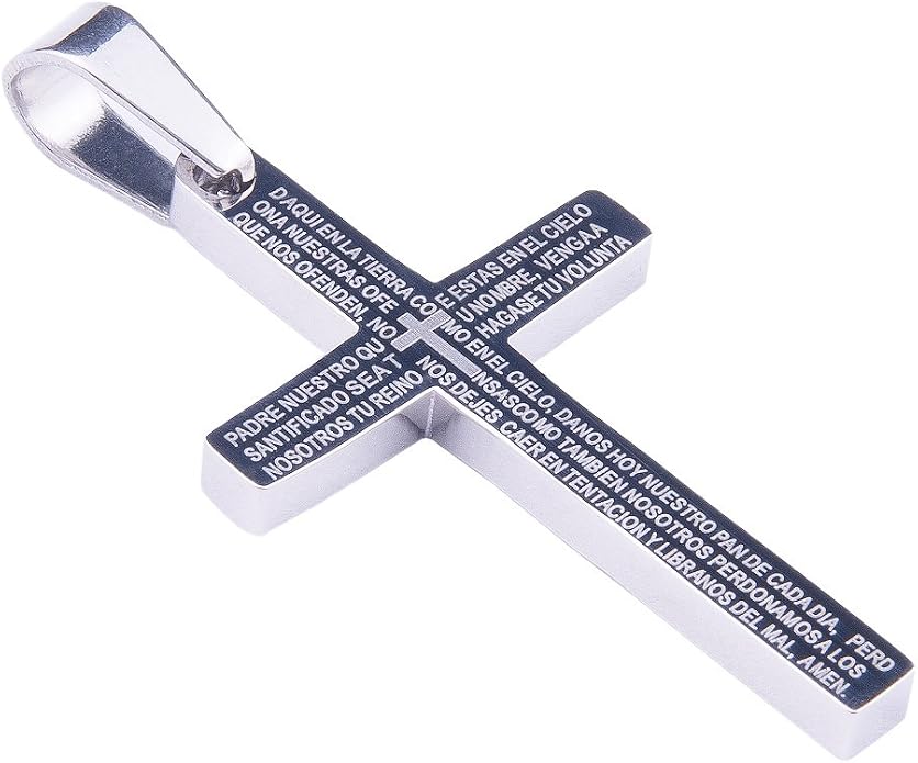 Paula & Fritz® Kreuz-Anhänger Aus Chirurgenstahl Mit Vater-unser-Gravur – Für Herren & Damen, Silber Oder Schwarz