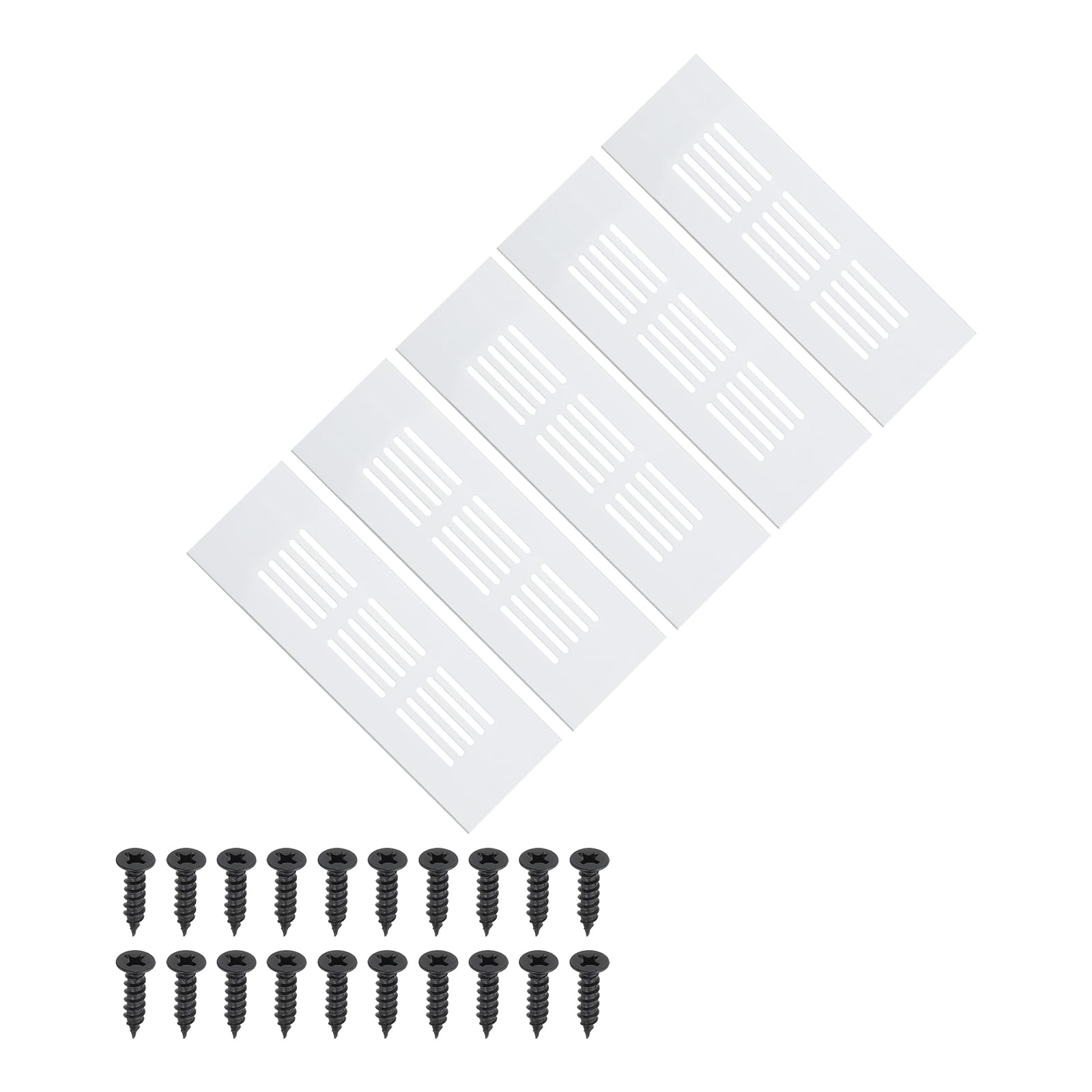 PATIKIL 6 x 2 Inch Door Air Vent Cover, 5 Pcs Heavy Duty Aluminum Grille Ventilation Cover Louvered with Mounting Screws for Cabinet Wardrobe Door, Silver