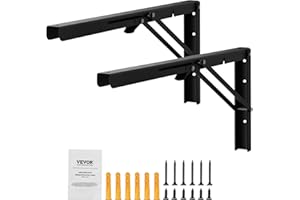 VEVOR Shelf Bracket Foldable, 24” L 2 Pcs, Heavy Duty Floating Shelf Brackets, Brackets for Shelves, 5mm Thick Matte Black L 