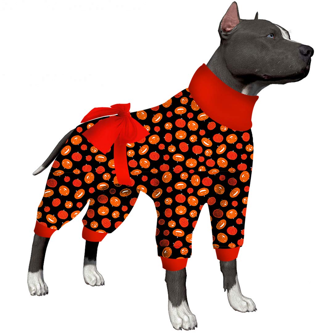 LovinPet Pitbull Pajamas/Post Surgery Dog Shirt/UV Protection/Smiling Large Pumpkin Prints/Lightweight Pullover Large Puppy Pajamas/Full Coverage Dog Pjs Big Dog Onesie Jumpsuit