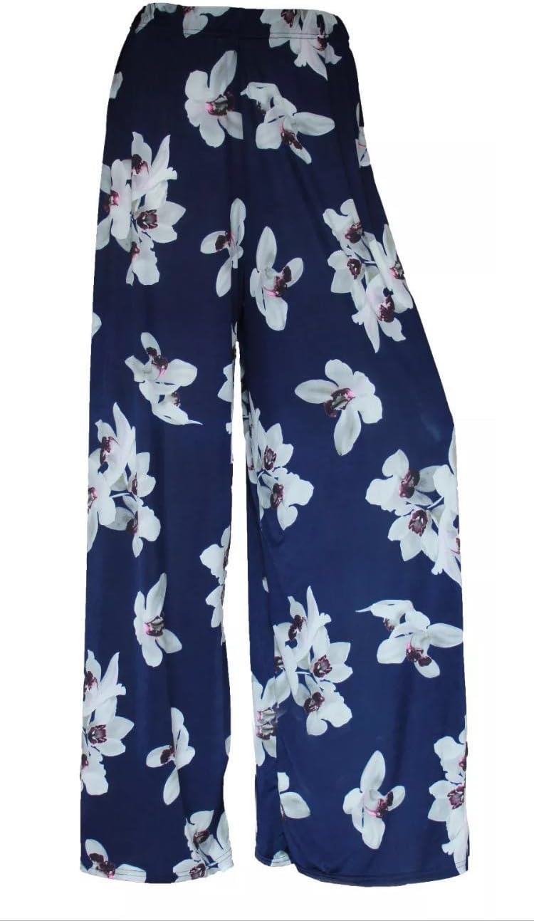 LADIES FLORAL PRINT PALAZZO TROUSERS WOMENS SUMMER WIDE LEG PANTS PLUS SIZES