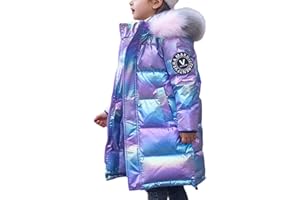 LAVIQK Kid Girls Fur Hooded Parka Puffer Down Jacket Coat Thick Winter Parka Mid Long Duck Down Puffer Padded Jacket