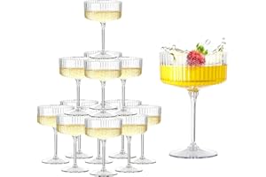 UgyDuky Acrylic Champagne Tower Glasses Set of 20, 5oz Plastic Coupe Glasses Clear Vintage Art Deco Cocktail Glass for Champa
