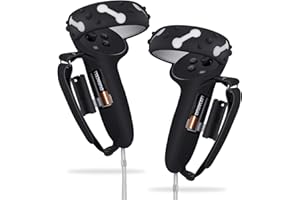 LAMPELC Controller Grips for Oculus Quest 2, Extended Silicone VR Grips Cover Protector with Battery Opening, Knuckle Straps, Anti-Throw Hand Strap for Meta Quest 2 Accessories Black