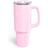 YOME 40 oz Bow Pink Tumbler with Handle and Flip Straw for Women | Stainless Steel Insulated Water Bottle | Keeps Drinks Cold | Dishwasher Safe | Cupholder Friendly | Gift Gym Travel Yoga
