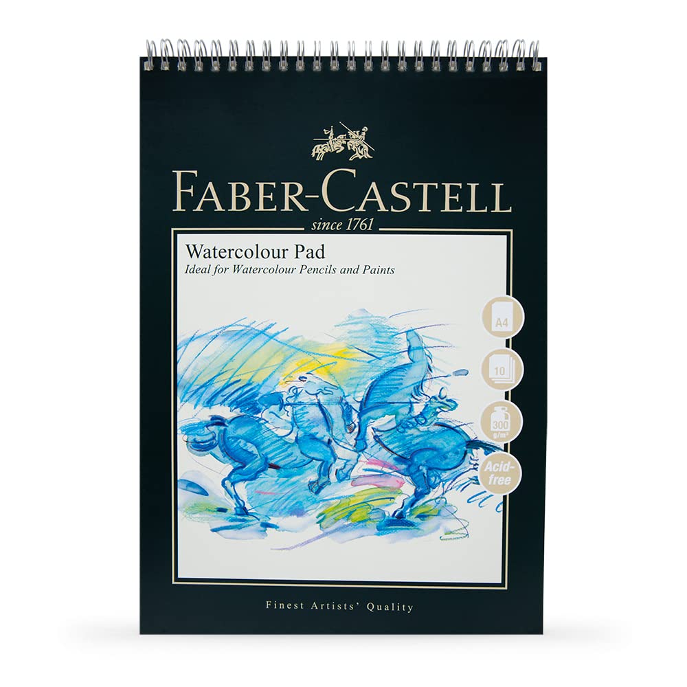 Faber-Castell Art & Graphic Watercolour Pad, A4, Acid Free Spiral Bound Paper Pad, 300 GSM, 10 Sheets for Watercolour Paint, Pencils and Markers, Arts, Craft, Home and School