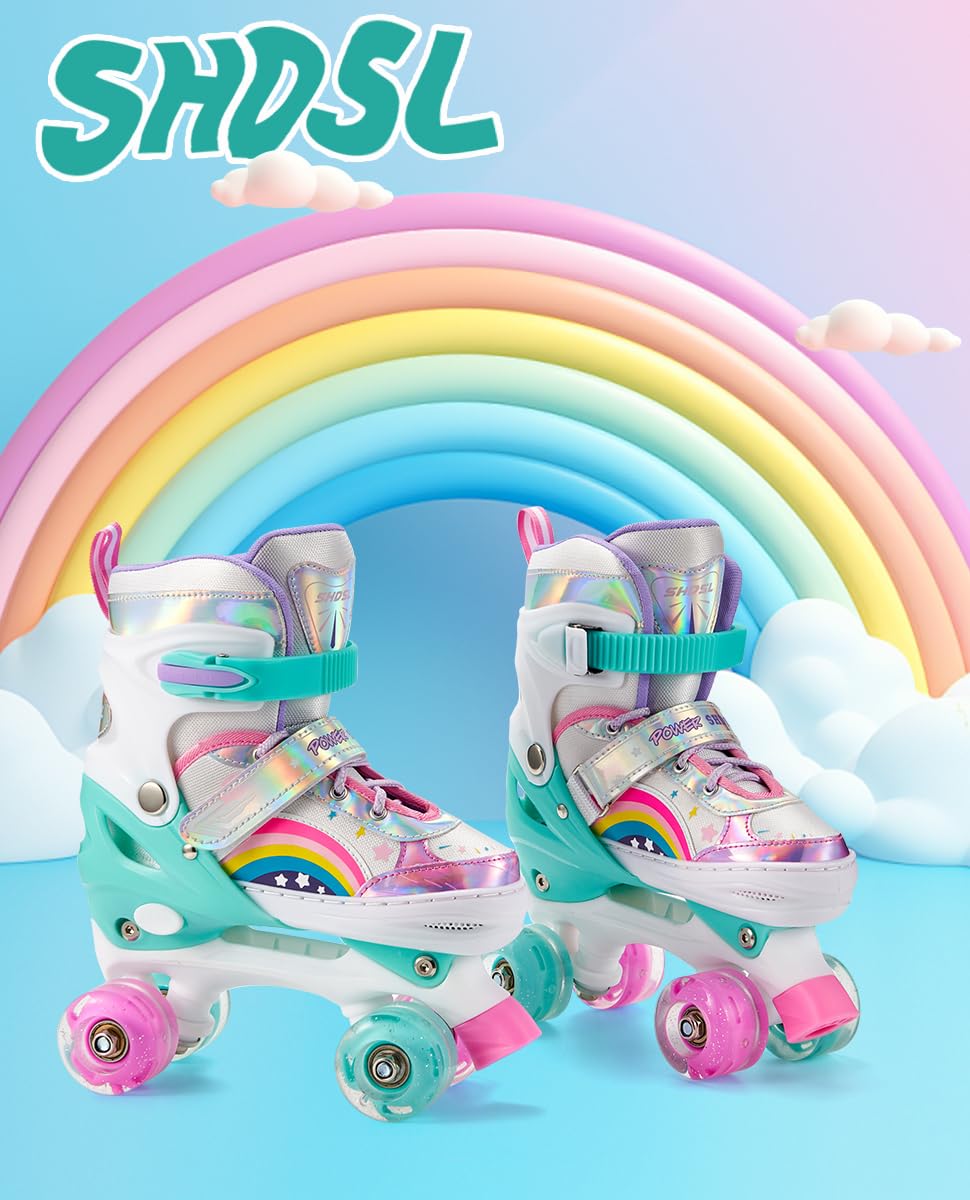 SHDSL Girls Roller Skates for Kids Beginners 4 Size Adjustable Roller Skates, Light UP 8 Wheels for Girls Roller Skate Fun Illuminating Roller Skate for Kids Boys patines para niñas