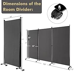 Giantex 3 Panel Room Divider with Wheels, 103''W x