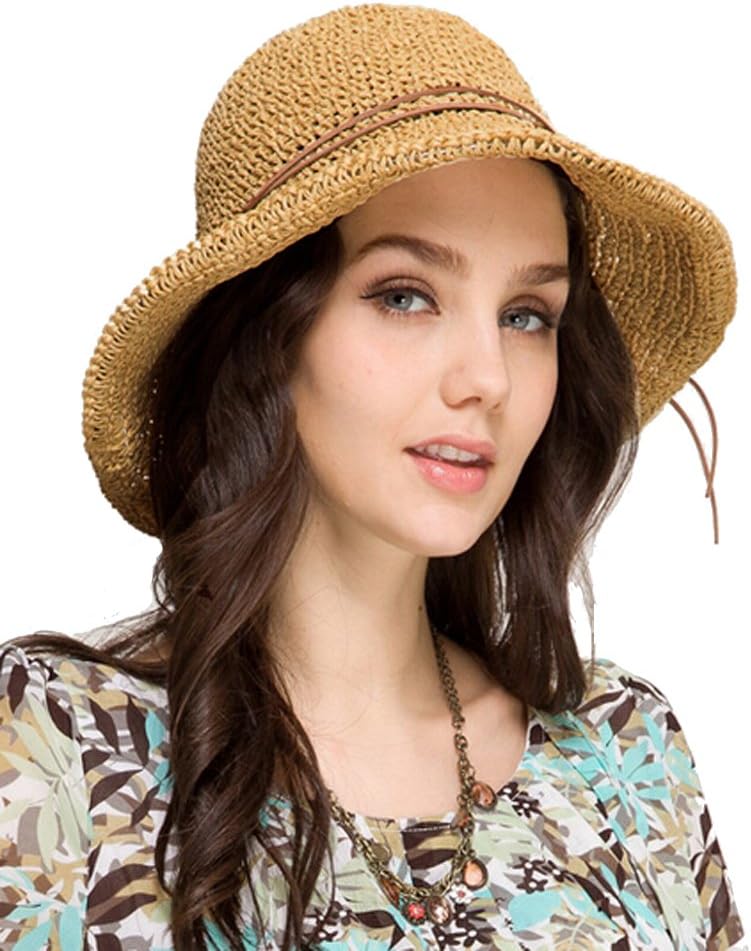 Urban GoCo Women's Wide Brim Caps Foldable Summer Beach Sun Straw Hats