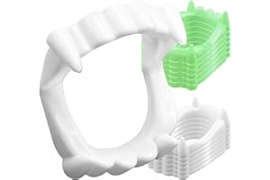 KREYFER 12 Pcs Plastic Vampire Teeth Fake Fangs - 6 Glow-in-The-Dark Fake Teeth and 6 White Fake Teeth, Halloween Cosplay Props for Kids, Fun Party Favors and Trick or Treat Accessories