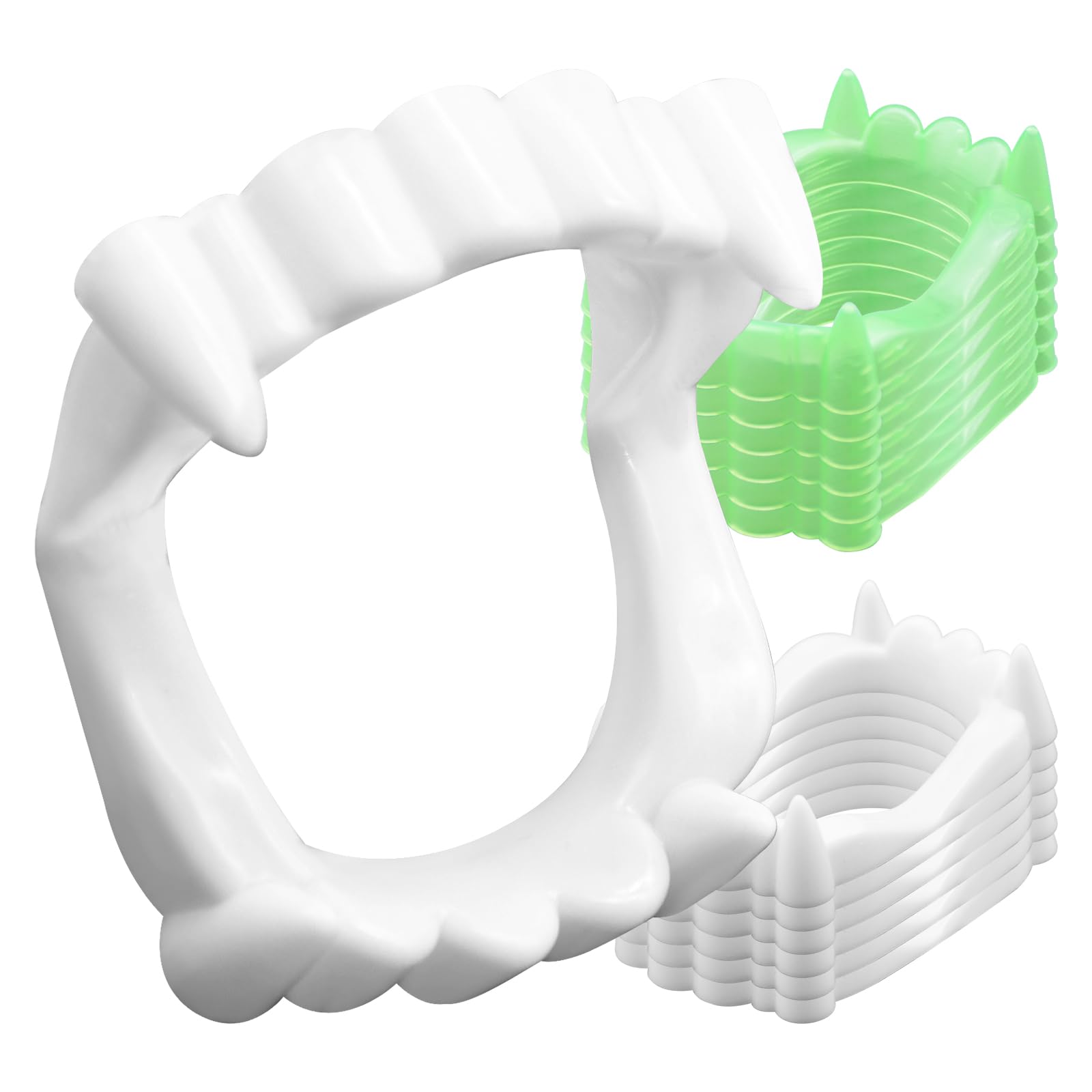 Photo 1 of 12 Pcs Plastic Vampire Teeth Fake Fangs - 6 Glow-in-The-Dark Fake Teeth and 6 White Fake Teeth, Halloween Cosplay Props for Kids, Fun Party Favors and Trick or Treat Accessories