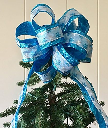 Aqua Glittered Snowflake Layered Tree Topper Bow Large / The Frosty Collection / Custom Bows by Jami