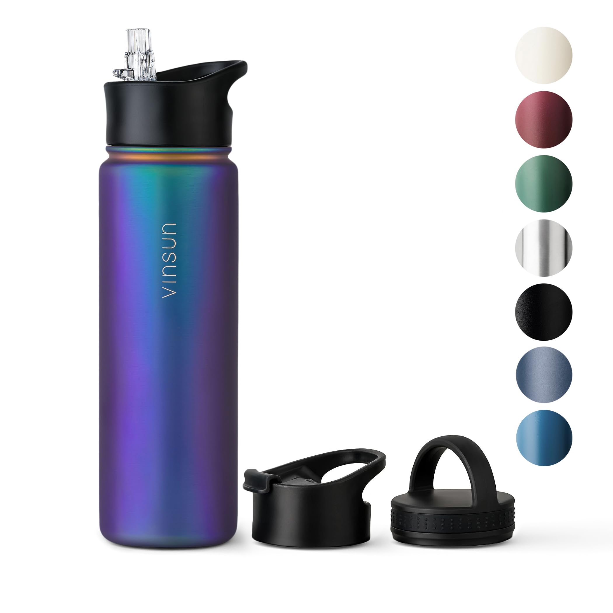 Vinsun Stainless Steel Water Bottle with Straw 750ml - 3 Lids - Leakproof, BPA Free, Lightweight, Vacuum Insulated Drinks Bottle for Travel, Sports, Gym, Bike, School, Work — image 1