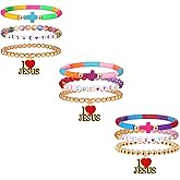 HEIDKRUEGER 9PCS Cross Bracelets I Love Jesus Bracelets Colorful Beaded Stack Bracelet for Jesus Birthday Party Decorations