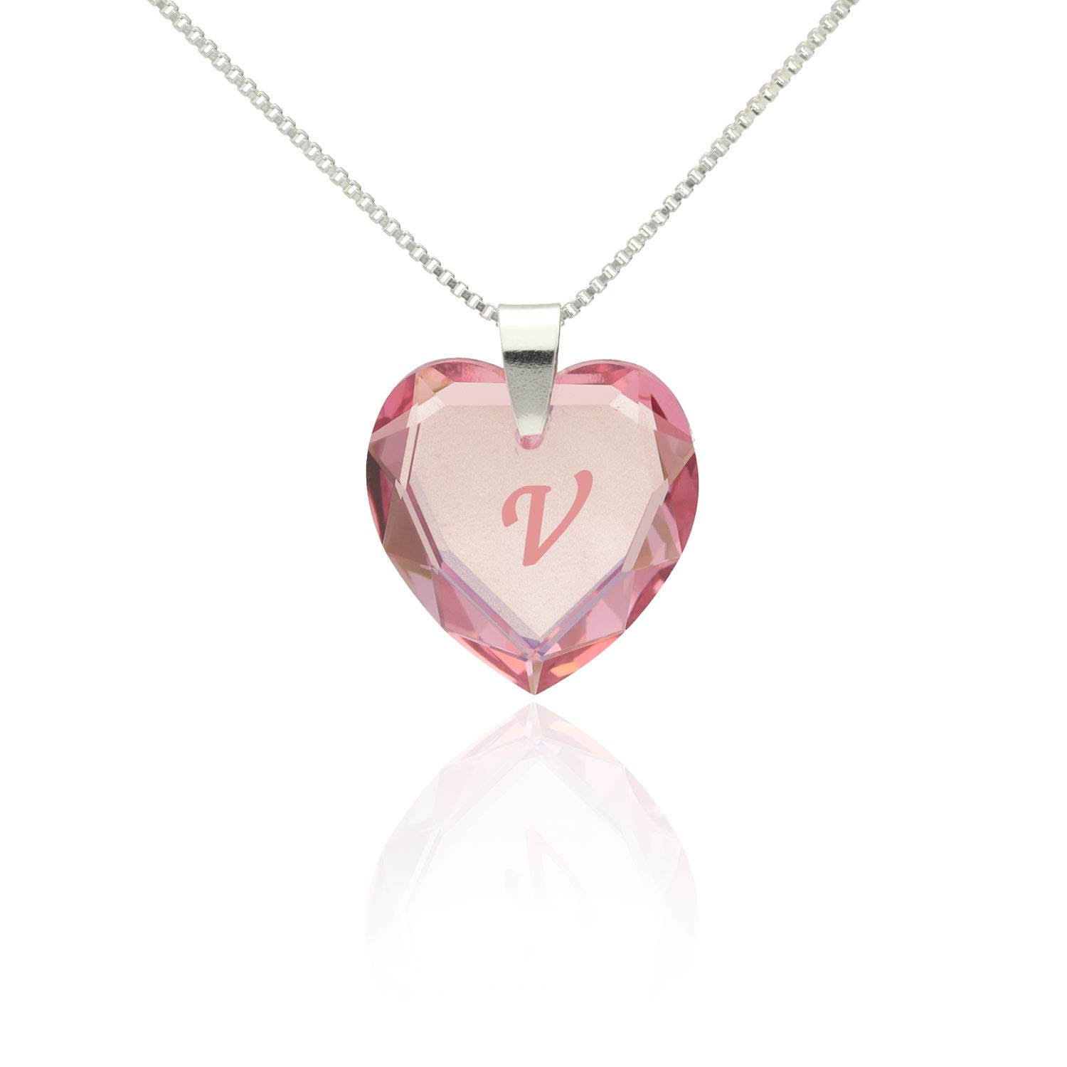 Heart Pendant Silver Necklaces for Women with Crystal from Swarovski in letter engraving A - Z Rose name initial Jewellery for Women for Valentine's Day Daughter Mum Wife Girlfriend and friendship