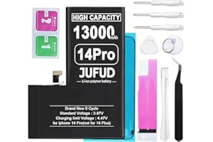 JUFUD Replacement Battery for iPhone 14 Pro, 13000mAh high-Capacity Zero-Cycle Lithium Polymer Battery [Say Goodbye to Frequent Charging], Model (A2890 A2650 A2889 A2892) with a Full Repair Tool.