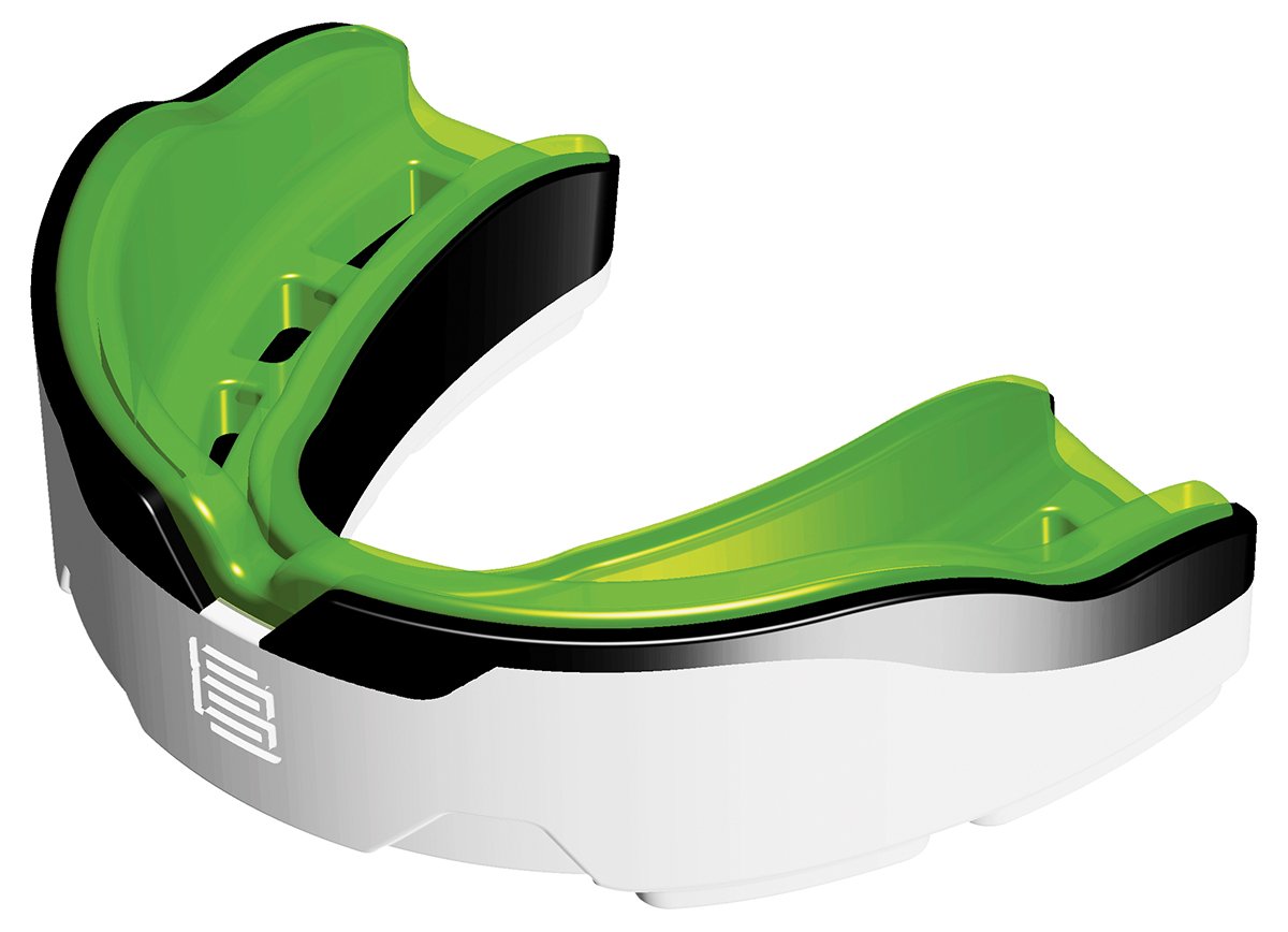 Makura Tephra Max Mouthguard, Senior (Age 11 and Over), White/Black/Green
