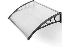 Outvita 39"x32" Window Awning Canopy, Polycarbonate Front Door Patio Cover for UV, Rain, Snow & Sunlight Protection, Stylish Brown Panel with Black Bracket
