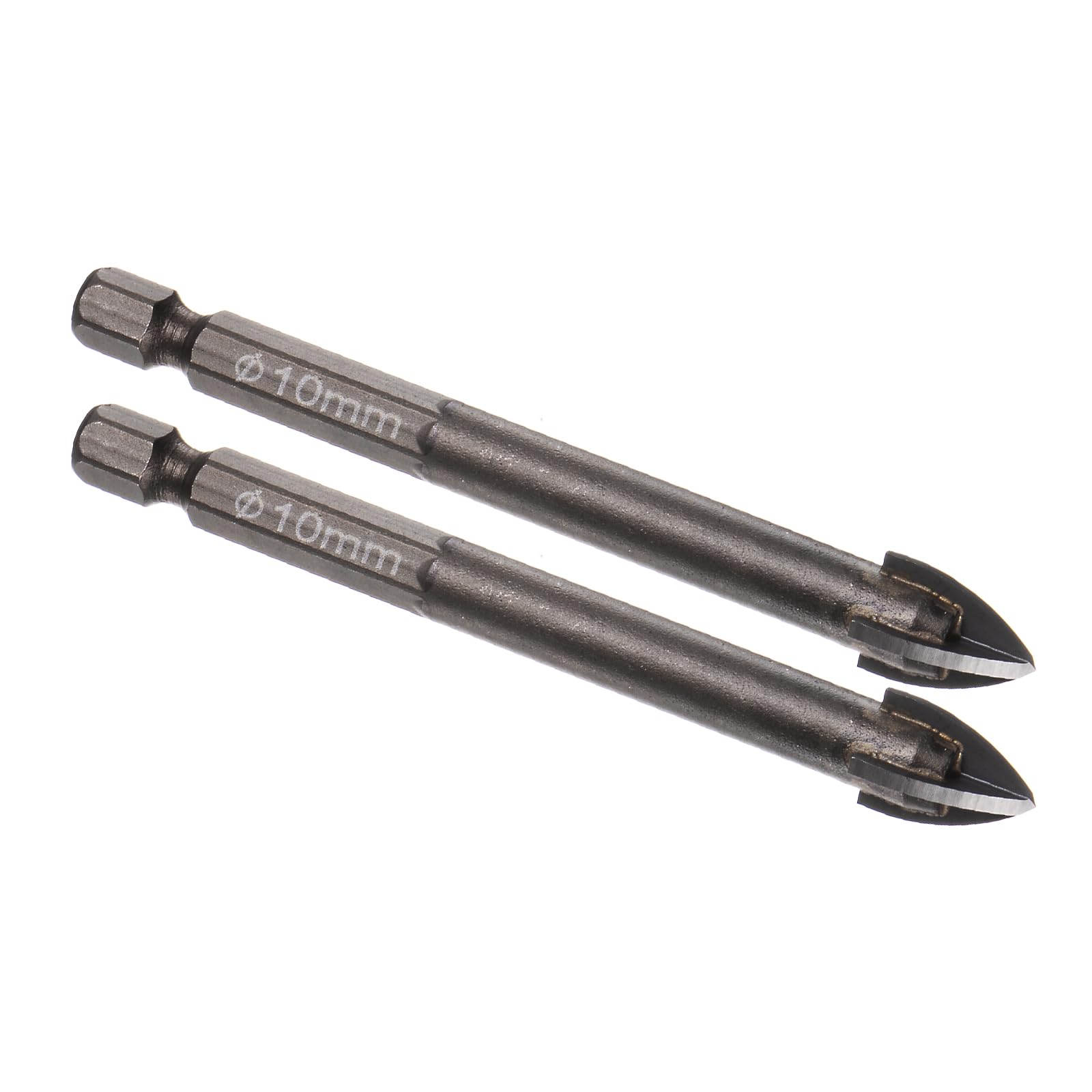 Kozelo 2pcs Titanium Masonry Drill Bit - [10mm x 83mm] Triangle Drill Bit with Hex Shank for Mirror and Ceramic Tile Use, Cross Arrow Design