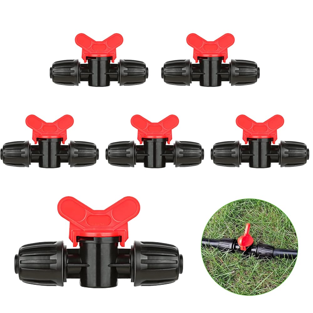 JIEDALIN 6 Pcs Drip Irrigation Switch Valve Universal Drip Irrigation Tubing Shut-Off Valve Plastic Tubing Barbed Locking Fitting Valves for Irrigation Pipe Hose