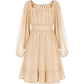GRACE KARIN Girls Ruffle Tiered Dress Long Sleeve Swiss Dot Flowy A-Line Dress 6-14Y