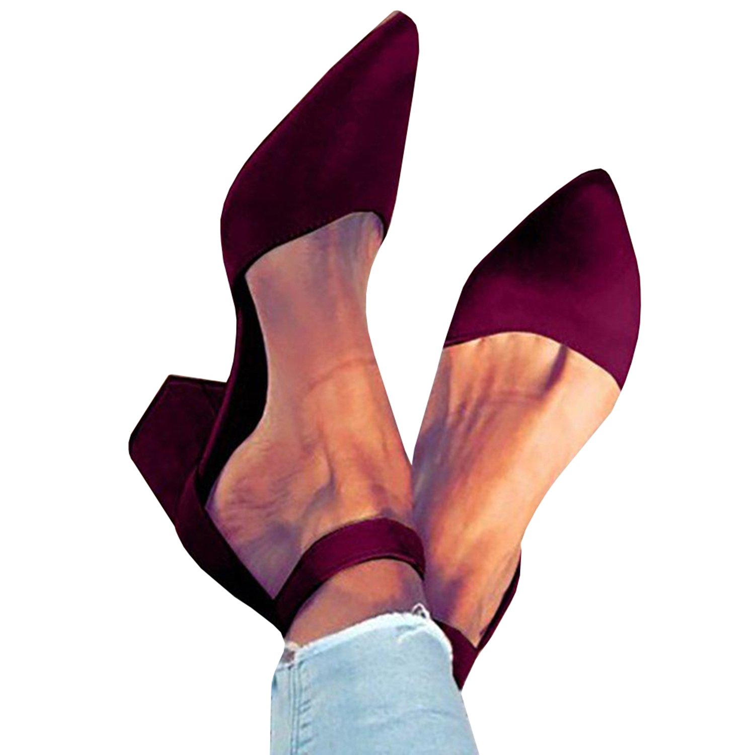 LAICIGO Womens Pumps Chunky Sandals Strappy Suede Closed Toe Low Heel Dress Summer Shoes