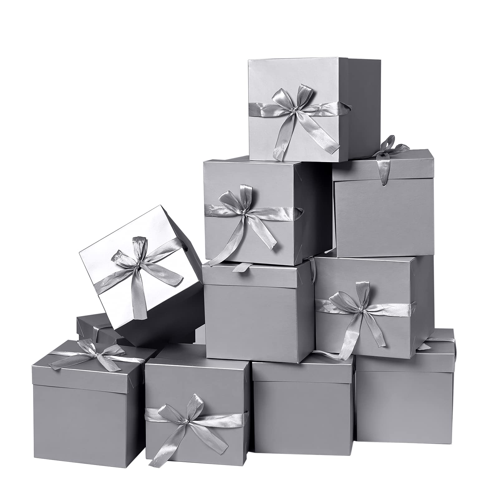 GP SUP 12 Pack Foldable Gift Boxes for Birthdays Wedding Valentine’s day and Anniversary (Silver, 6”×6”×6”)