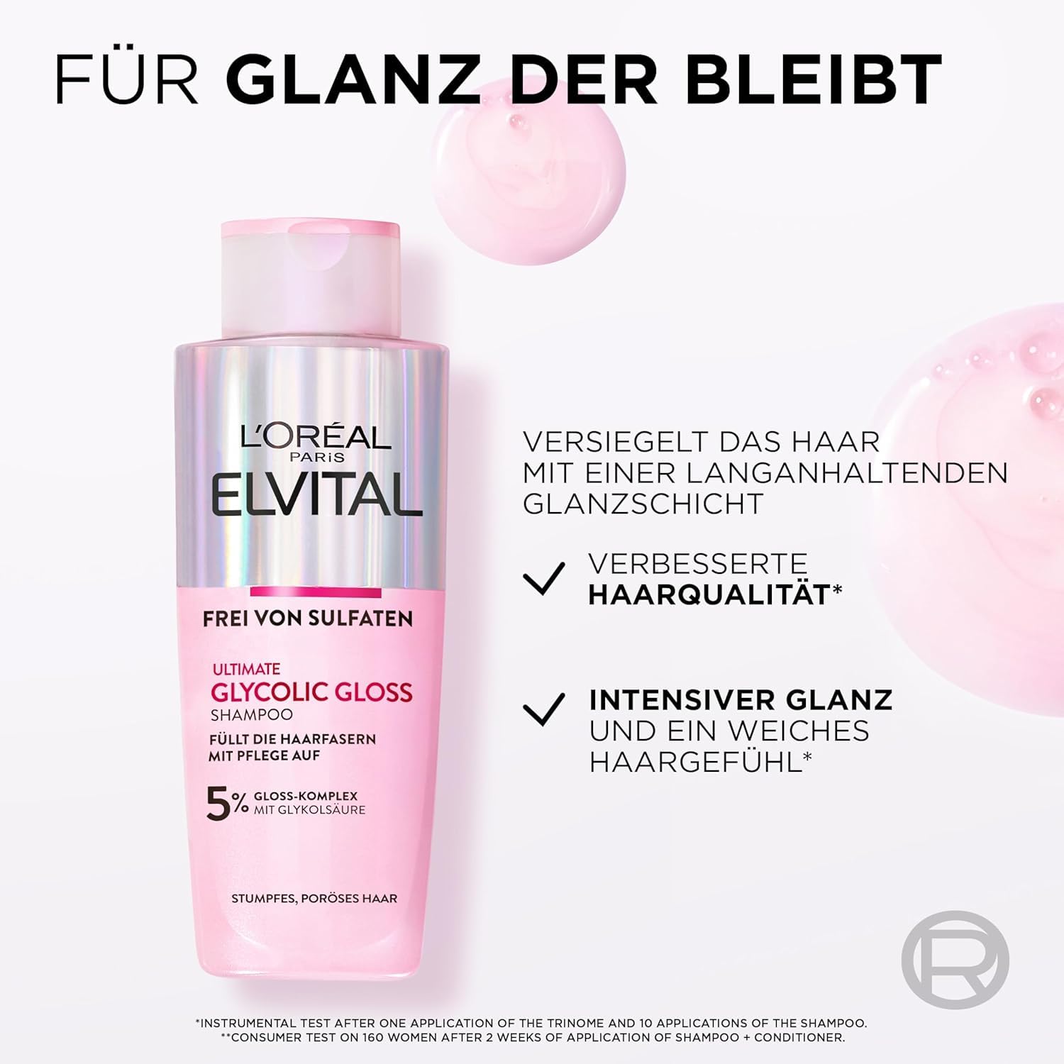L'Oréal Paris Elvital Glycolic Gloss Bundle mit Shampoo, Spülung, 5 Minuten Haar-Laminierung für glanzloses Haar, Pflegeroutine für gesunde Haare und starken Glanz, Set mit Glykolsäure, 3-teilig 3