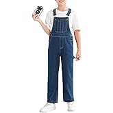 Haloumoning Boys Denim Bib Overalls with Adjustable Straps Kids Jean Overalls with Pockets 5-14 Years