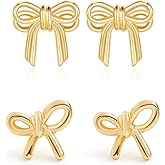 Gold Bow Earrings for Women Knot Ribbon Earrings Fashion Stud Bow Christmas Birthday Party Jewelry Gift