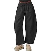 SeekMe Womens Fleece Lined Sweatpants Barrel Leg Baggy Joggers for Winter Warm Casual Lounge Athletic Pants(0025-Black-XXL)