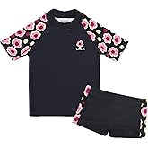 Cadocado Girls Rash Guard Set Short Sleeve Two Piece Swimsuit Bathing Suit UPF 50+ Beach Swimwear 3-10 Years