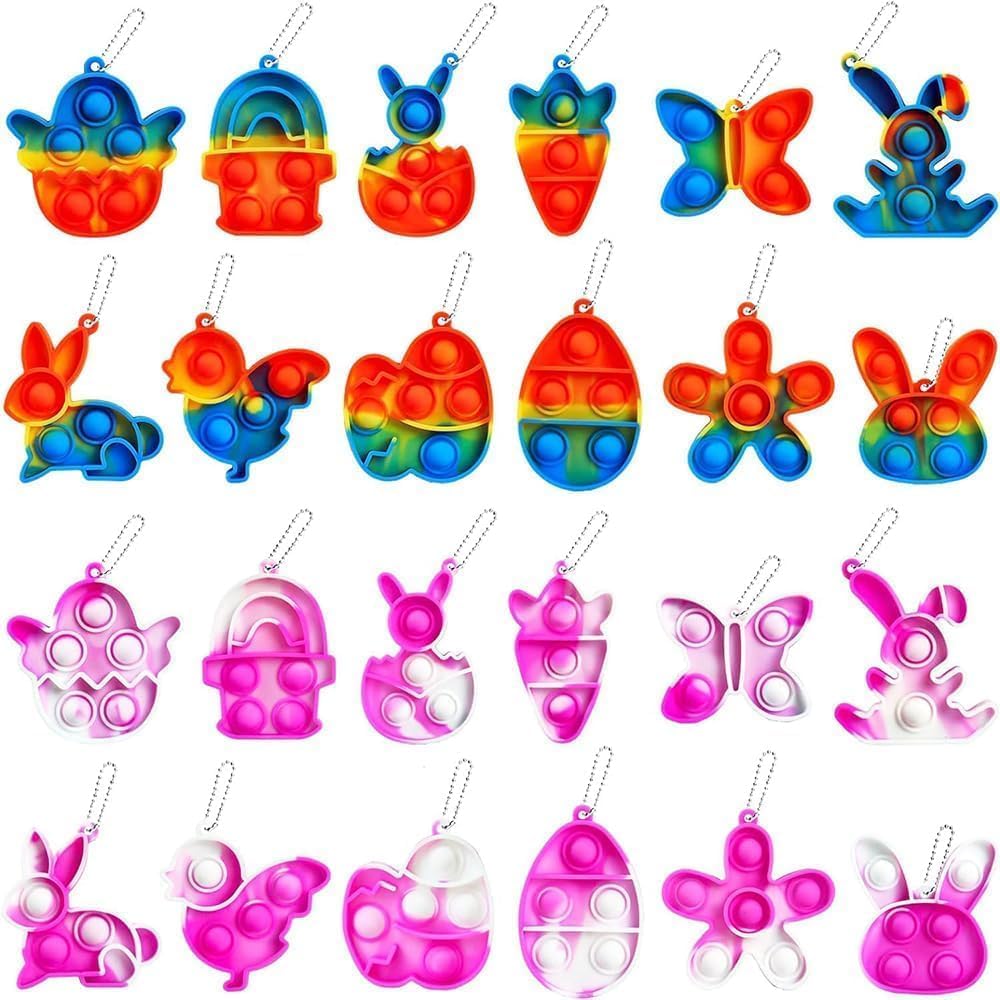 Amyang 24Pcs Easter Pop Fidget Toys, Mini Easter Simple Pop Fidget Toys for Kids Boys Girls Toddlers Easter Basket Stuffers Gifts Egg Fillers Party Favors